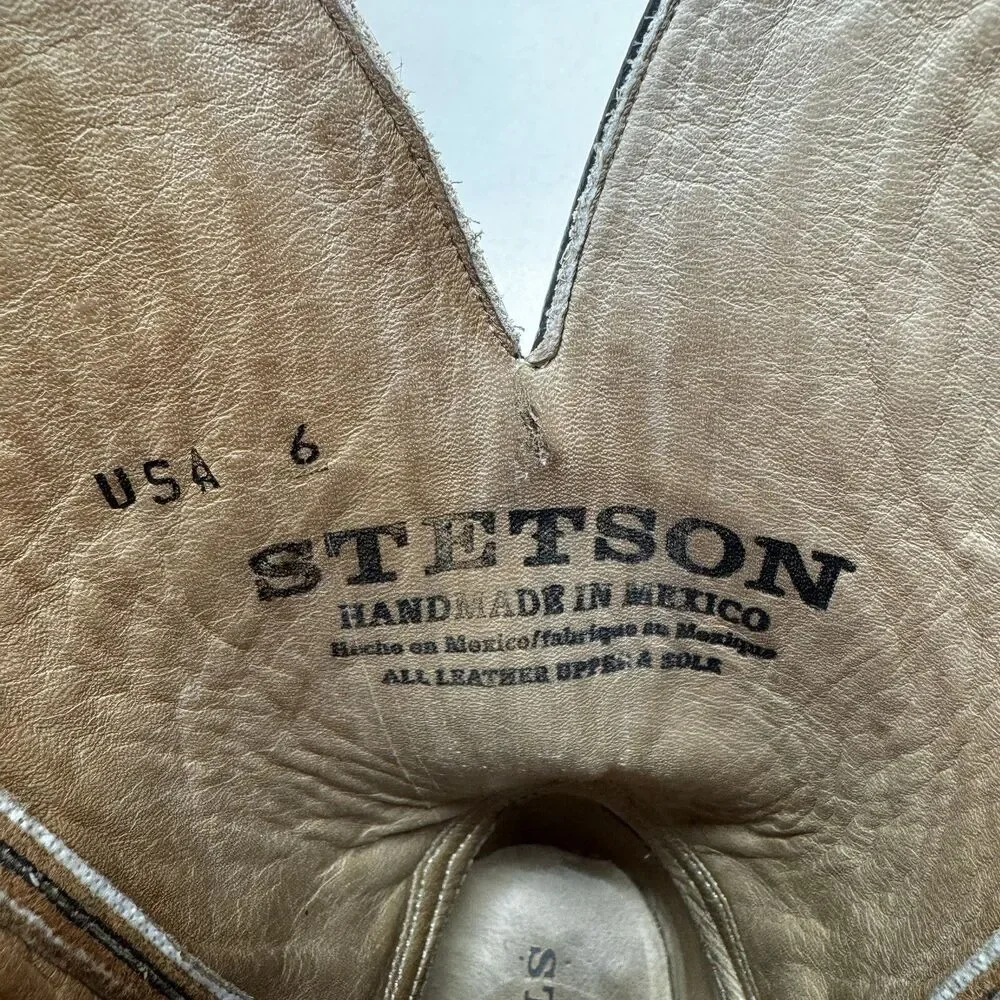 Stetson Handmade Butterscotch Leather Square Toe Cowboy/Western Boots Womans 6